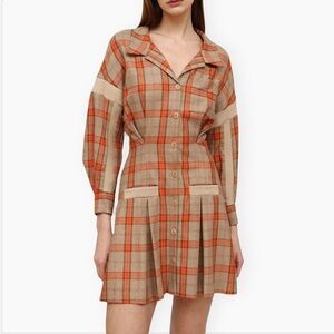 Ravellino Camel-Check Woven Shirt Mini Dress